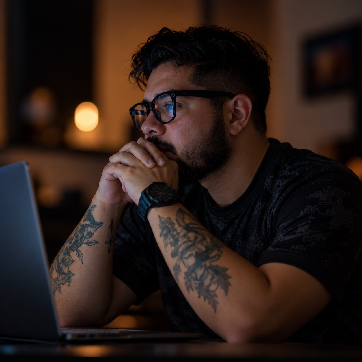 Starosvetsky working at a laptop